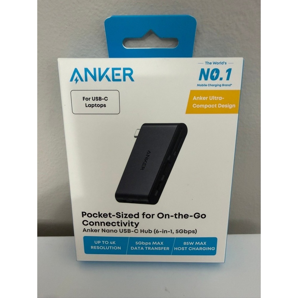 Anker Nano USB-C Hub 6-in-1 Laptop Adapter A83C3 Black 4K HDMI 85W PD NWT